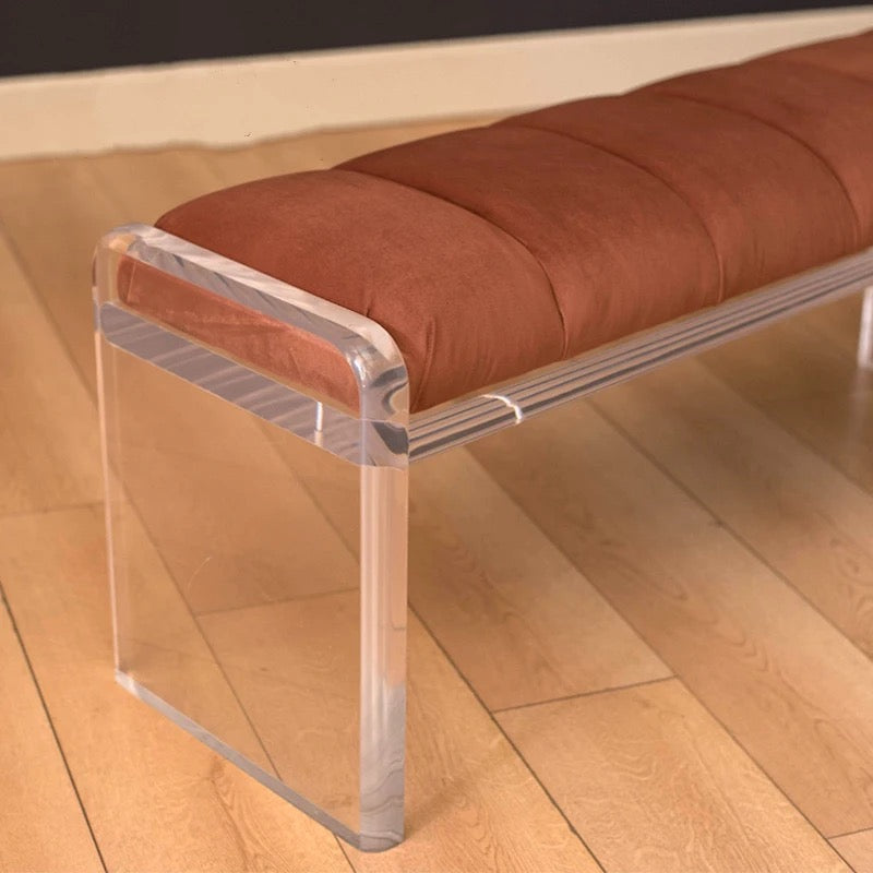 Designer Acrylic Velvet Bench Transparent Long Soft Stool Benches