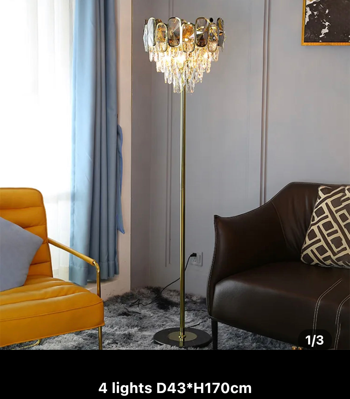 Lámpara de pie Luces de cristal doradas de lujo para interiores Lámparas de pie de diseño moderno 