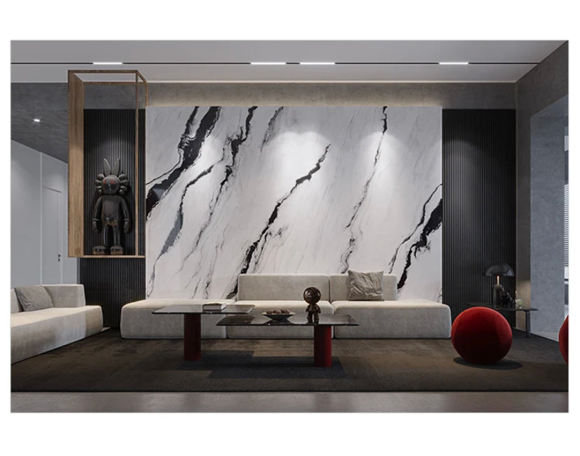 High Gloss Design Black Panda White Marble Look Ceramic Porcelain Slab For Interior Wall Panels
