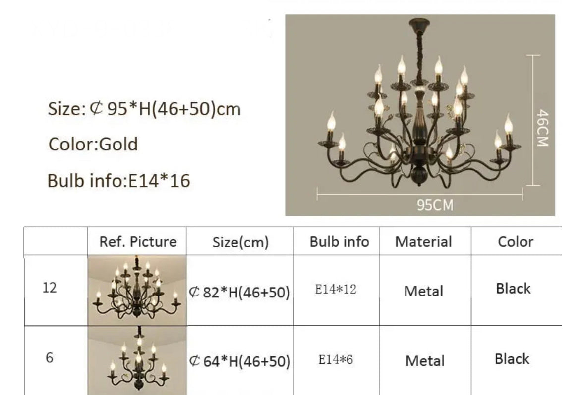 Chandelier American Country Design Black Iron Luxury Rustic Style Chandeliers