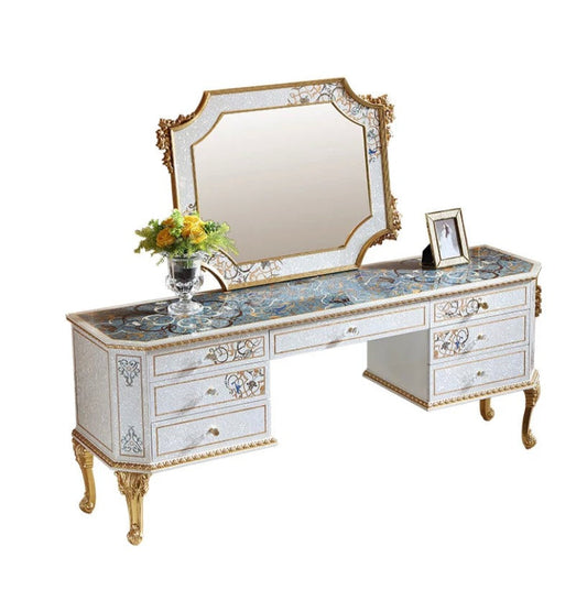 Dressing Table Hand Carved Mirror and Drawers Luxury Baroque Furniture Wood Vanity Set