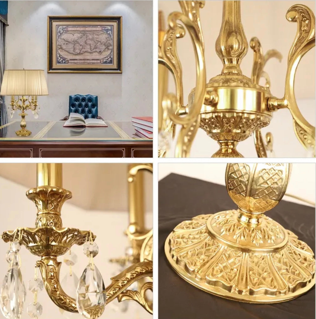 Table Lamp French Baroque Style Study Switch Control Brass And Crystal Table Lamps