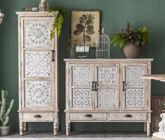 Nordic Vintage Furniture Set Hand Carved Doors Large Storage Luxury Wooden Cabinet Vintage Schränke