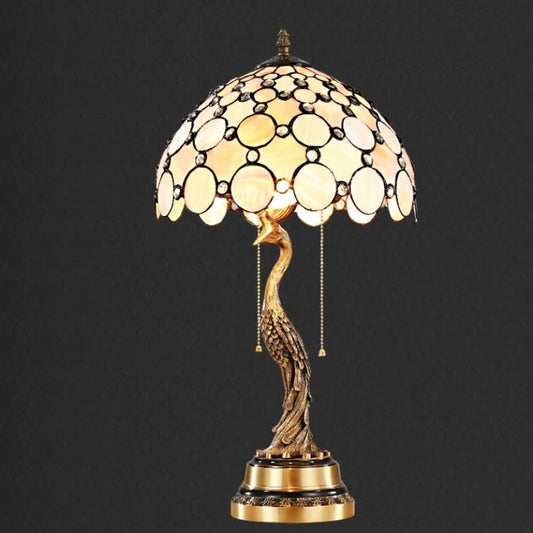 Table Lamp Decorative Bedside Stained Glass Peacock Lampshade Table Lights