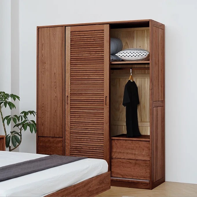 Wardrobe Nordic Design Solid Wood Cherry Wood Furniture Sliding Door Bedroom Wardrobe