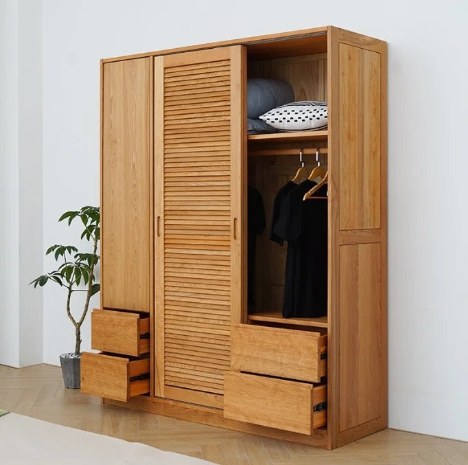 Armario Diseño nórdico Madera maciza Muebles de madera de cerezo Puerta corrediza Armario para dormitorio 