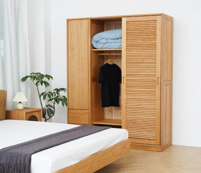 Wardrobe Nordic Design Solid Wood Cherry Wood Furniture Sliding Door Bedroom Wardrobe