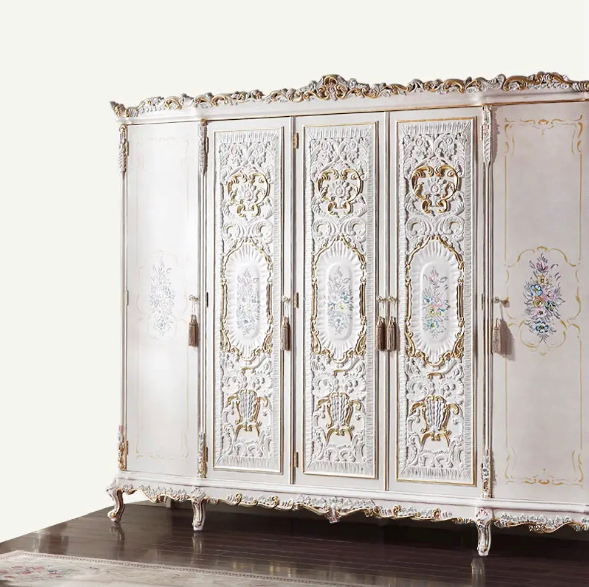 Wardrobe Bedroom Furniture French Luxury Mirrored Baroque Carved Solid Wood Bedroom Furniture