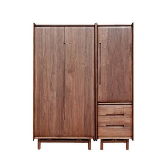Armario de madera maciza de estilo nórdico, armario de dormitorio de nogal negro, armario de almacenamiento de ropa 