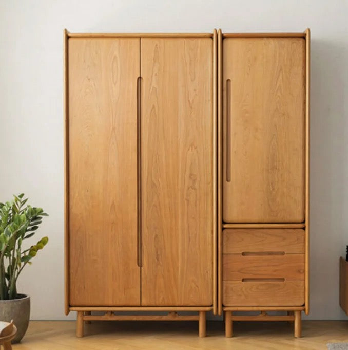 Nordic Style Solid Wood Wardrobe Black Walnut Bedroom Locker Clothes Storage Cabinet