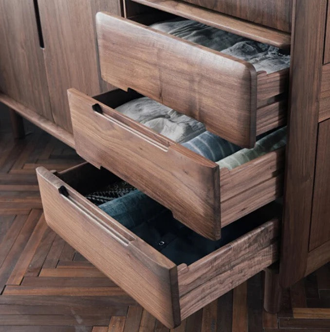 Nordic Style Solid Wood Wardrobe Black Walnut Bedroom Locker Clothes Storage Cabinet