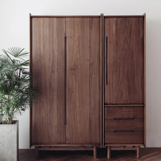 Nordic Style Solid Wood Wardrobe Black Walnut Bedroom Locker Clothes Storage Cabinet