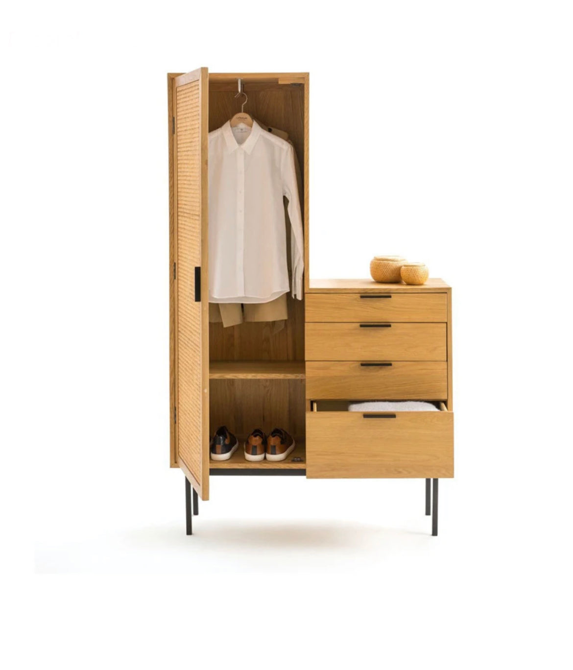 Wardrobe Nordic Solid Wood Rattan Cabinet Home Hanging Wardrobe Bedroom Furniture