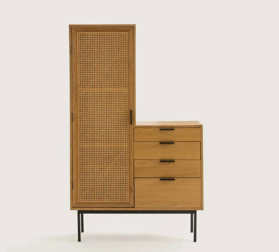 Wardrobe Nordic Solid Wood Rattan Cabinet Home Hanging Wardrobe Bedroom Furniture