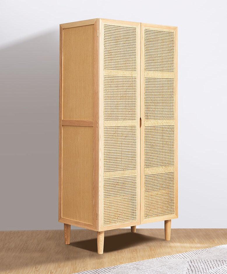 Wardrobe Nordic Solid Wood Modern Bedroom Cabinet Rattan Japanese Design Home Hotel Furniture