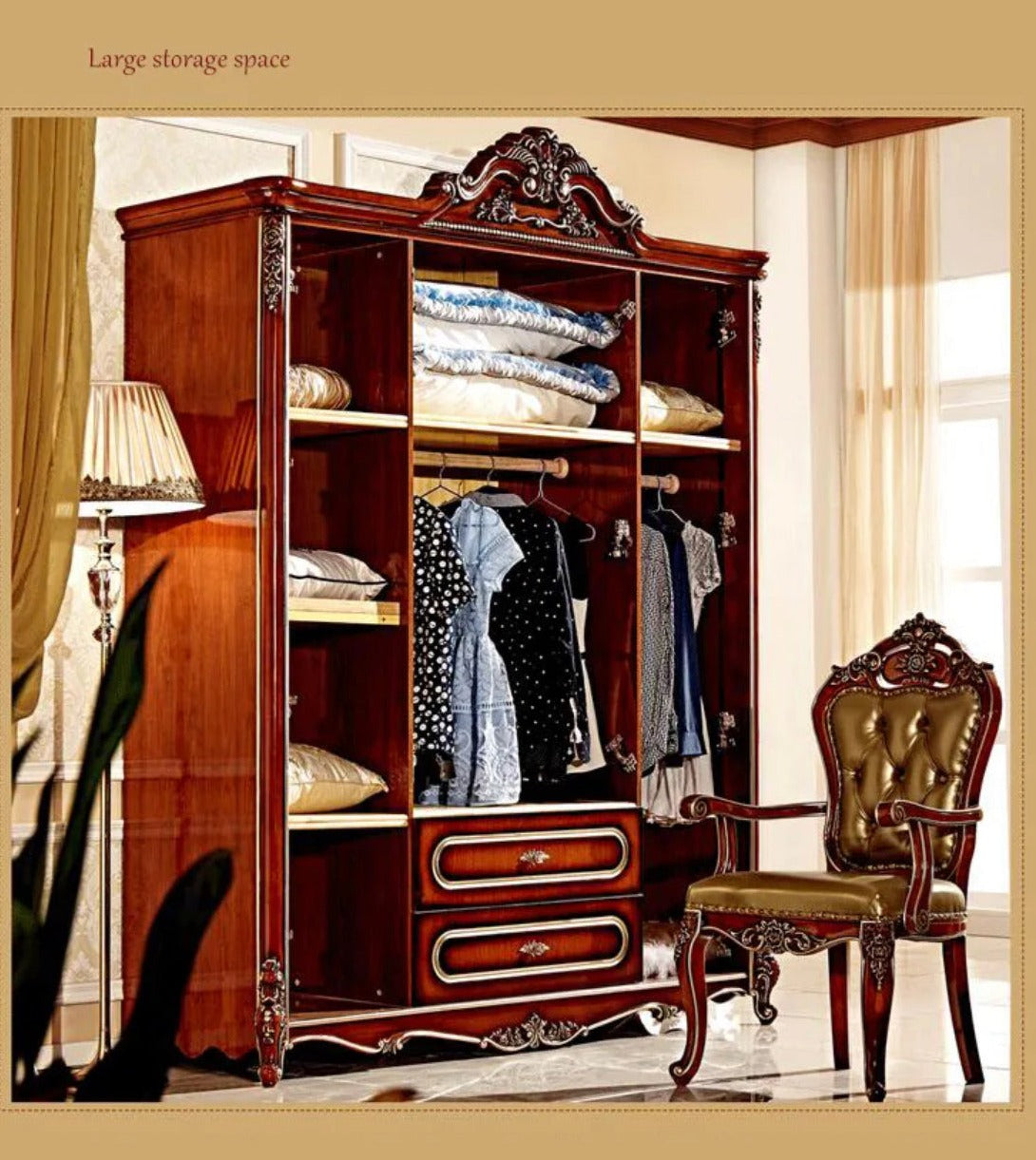 Wardrobe European Antique Four Door Wardrobe French Baroque Style Bedroom Furniture