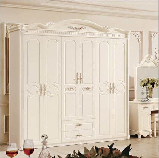 Armoire européenne française Antique à quatre portes, meubles de chambre à coucher, armoire blanche en bois massif 