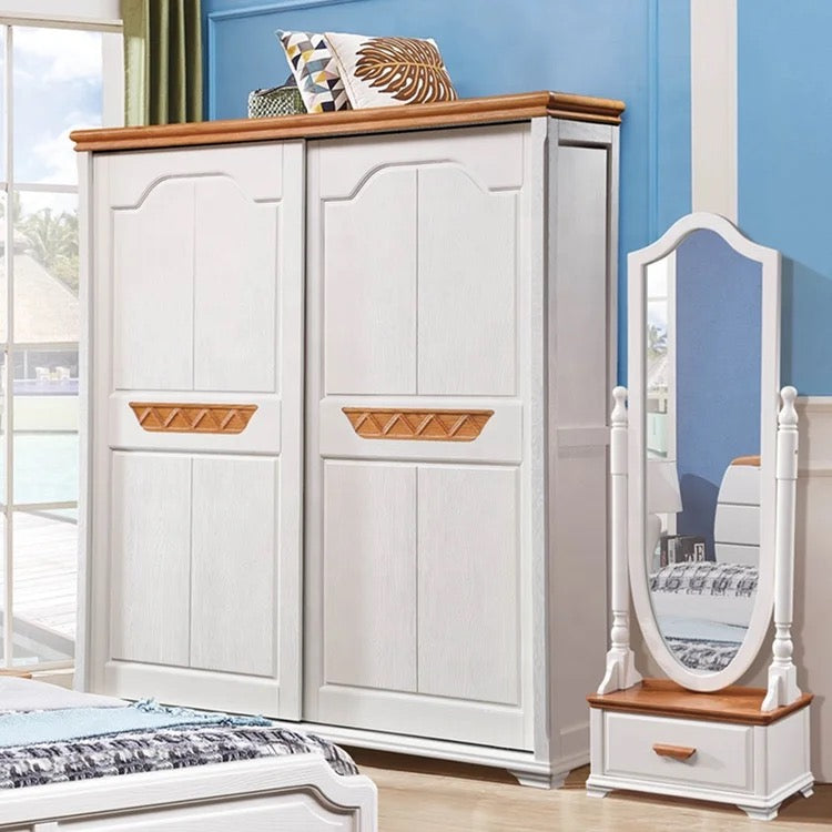 Bedroom Furniture Mediterranean Style Customizable Ivory White Color Wardrobe