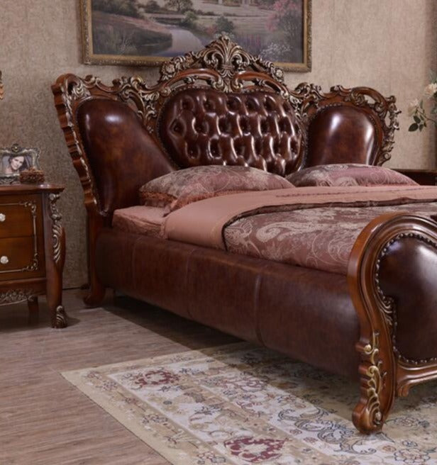 Double Bed Modern European Solid Wood Fashion Carved French Baroque Bedroom Furniture