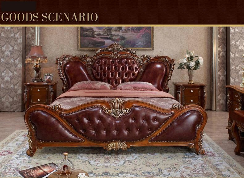 Double Bed Modern European Solid Wood Fashion Carved French Baroque Bedroom Furniture