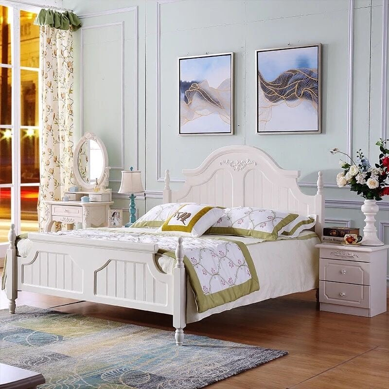 Bedroom Set White Solid Ash Wood French Antique Bedroom Furniture Design