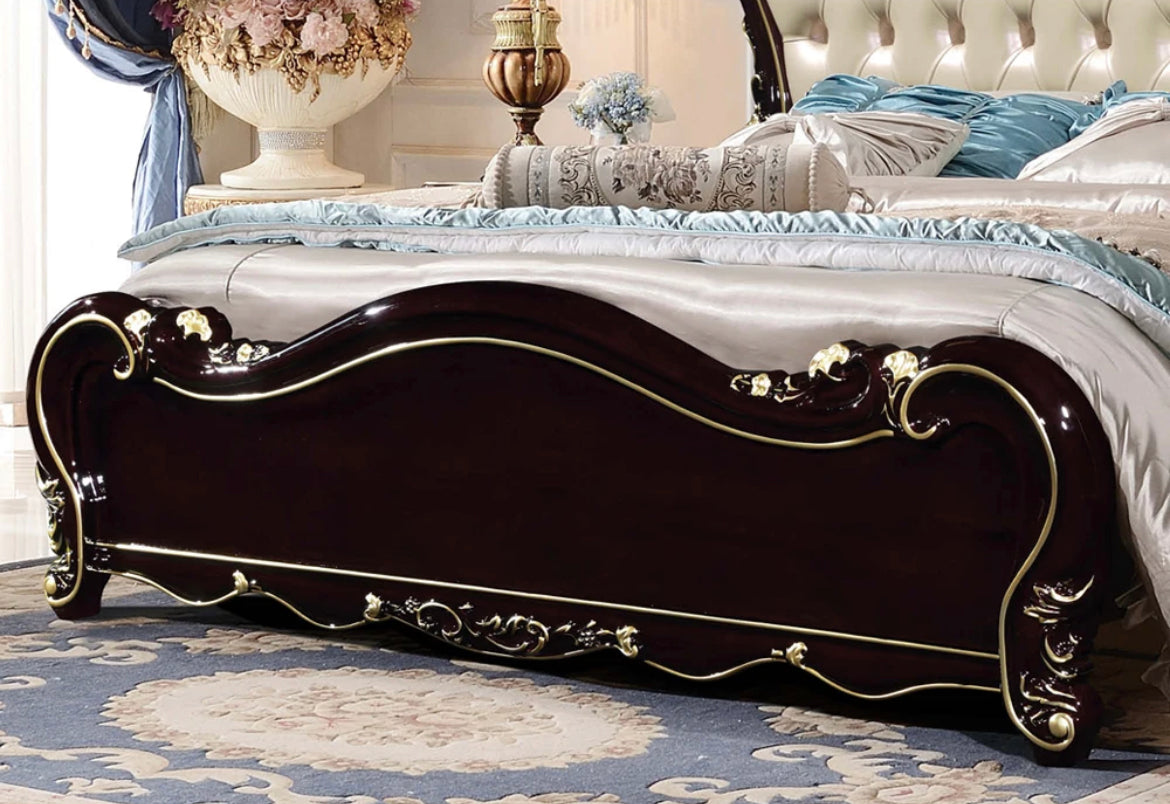 Cama tamaño Queen, diseño real, juego de cama de dormitorio blanco de arroz negro de cuero europeo de lujo