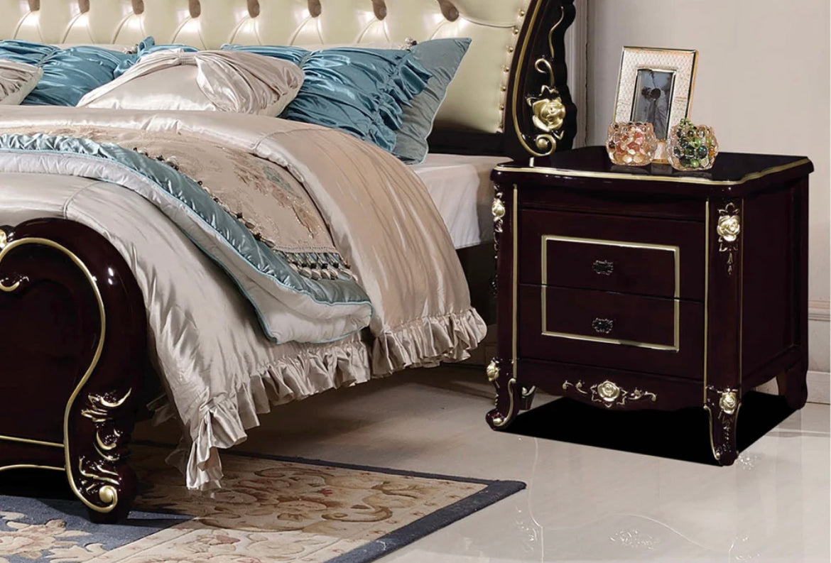 Lit Queen Size Design Royal luxe européen en cuir noir riz blanc chambre ensemble de lit
