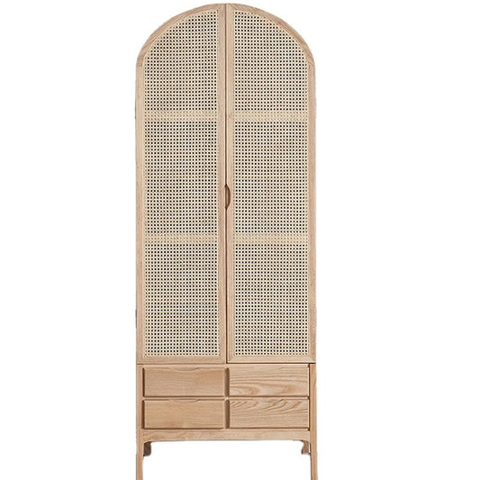 Cabinet Nordic Style 2 Doors Rattan Cane Tall Display Hand Made Cabinet