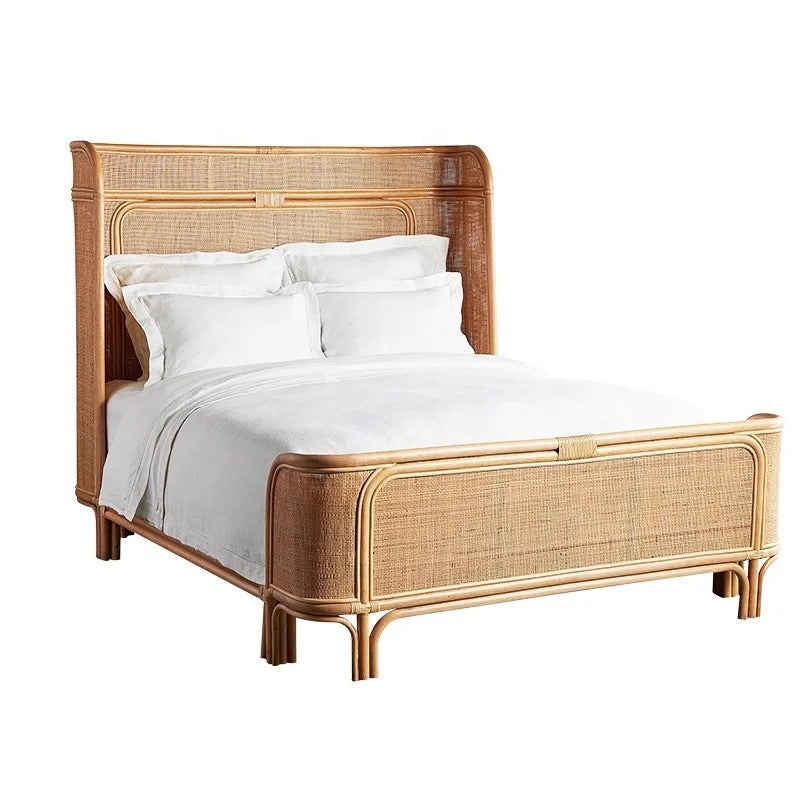 Unique Design King Size Bed Natural Wicker Rattan Cane Sleigh Hand Made Bed