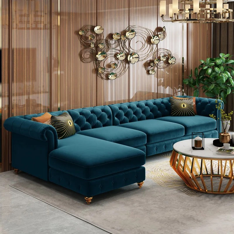 L-Shaped Sofas Luxury Exclusive American Design Navy Blue Chesterfield Sectional Sofa Units