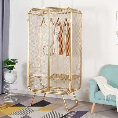 Wardrobe Nordic Wrought Iron Grid Golden Single Wardrobe Clothing Display Cabinet