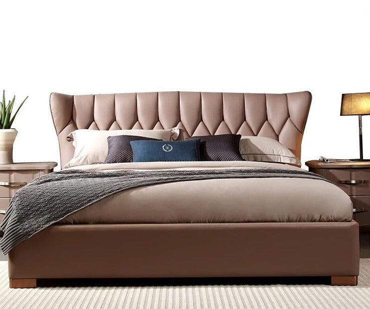 Bedroom Bed American Style Squaring Modern Luxury Furniture Queen Size Genuine Leather Bed