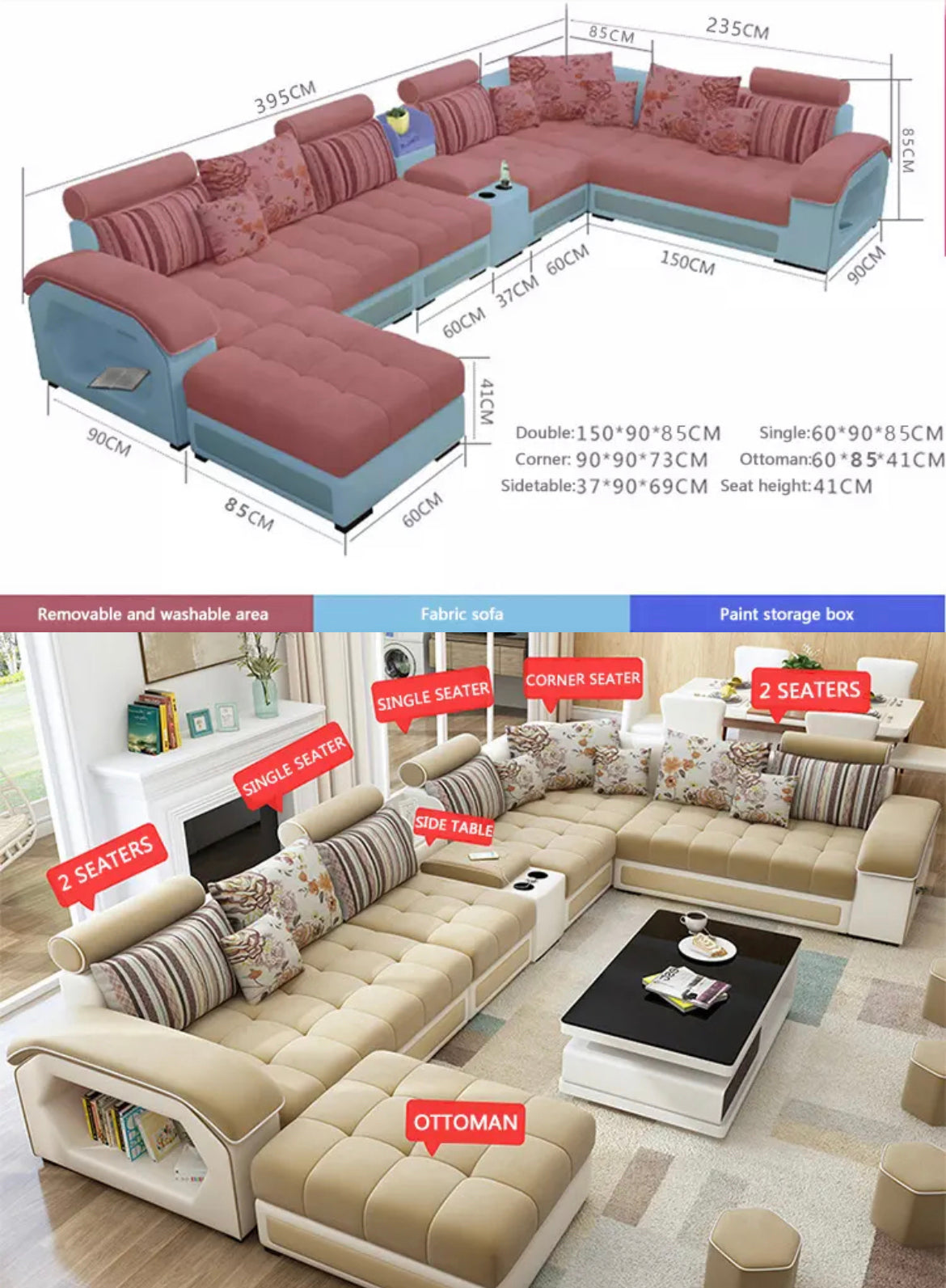 Sofa Living Room Furniture 7 Seater Couch Longue L U Shaped Sectional Leather Sofa Bed 