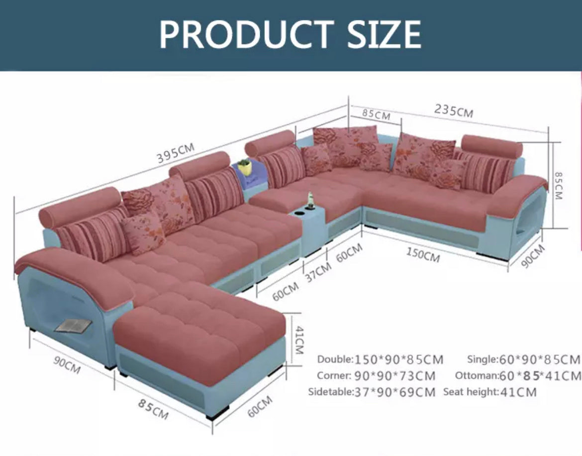  Sofa Living Room Furniture 7 Seater Couch Longue L U Shaped Sectional Leather Sofa Bed 