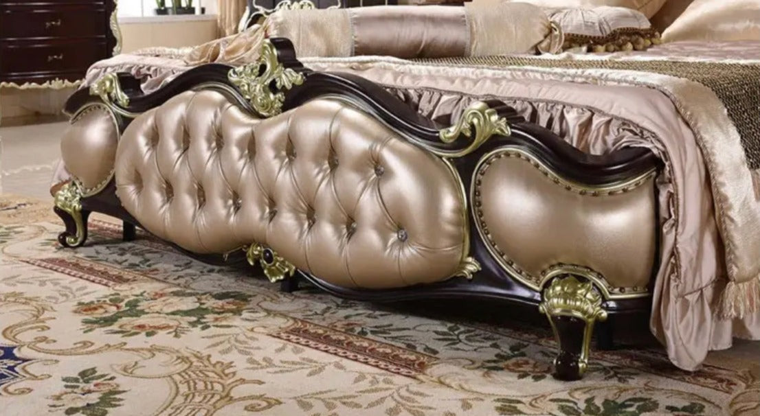 European Design Bedroom Leather Bed Solid Wood Baroque Style Bedroom Furnitures