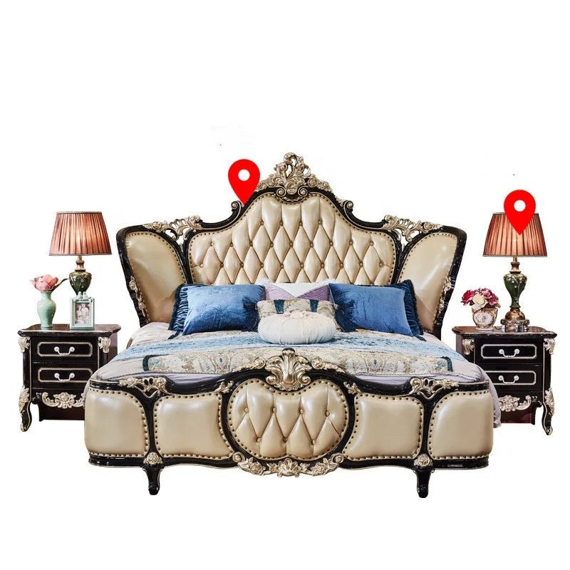 Bedroom Furniture Set Baroque Solid Wood Luxury Design Genuine Leather Beds
