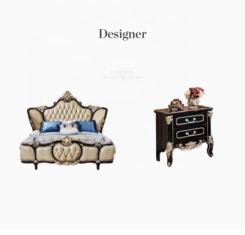 Bedroom Furniture Set Baroque Solid Wood Luxury Design Genuine Leather Beds