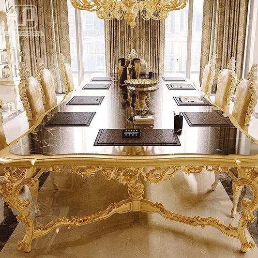 Juego de mesa de comedor Barock, mesa de comedor de lujo de diseño barroco neoclásico grande tallada a mano de madera maciza