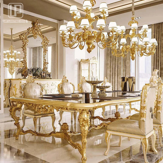 Muebles de comedor Juego de mesa de comedor grande tallada a mano de madera maciza de lujo barroco neoclásico