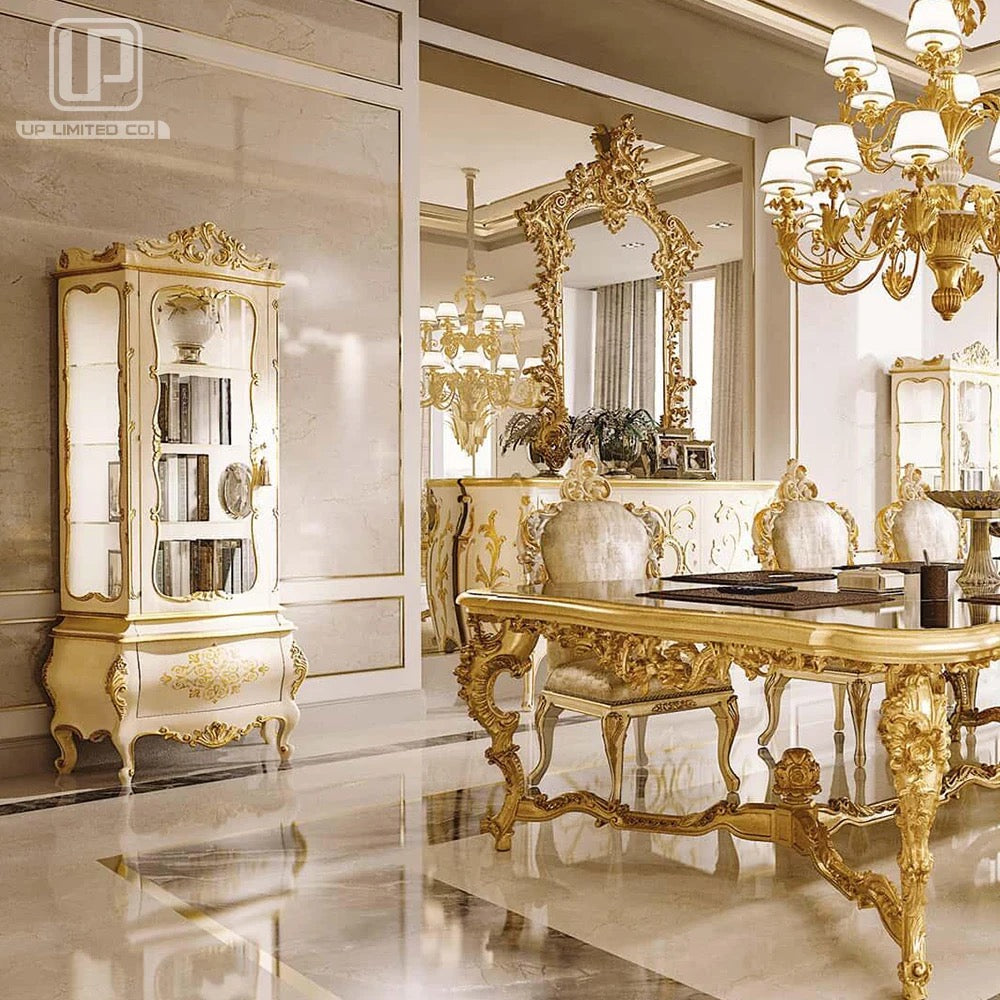 Ensemble de table à manger Barock en bois massif sculpté à la main, grande Table à manger de luxe au Design baroque néoclassique