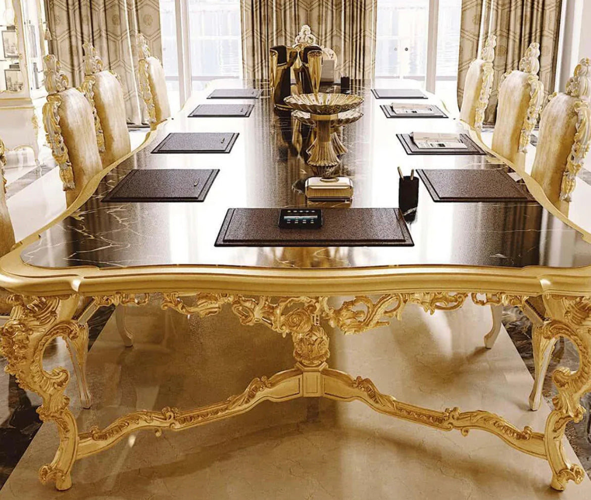 Dining Room Furniture Neoclassical Baroque  Luxury Solid Wood Hand Carved Large Dining Table Set