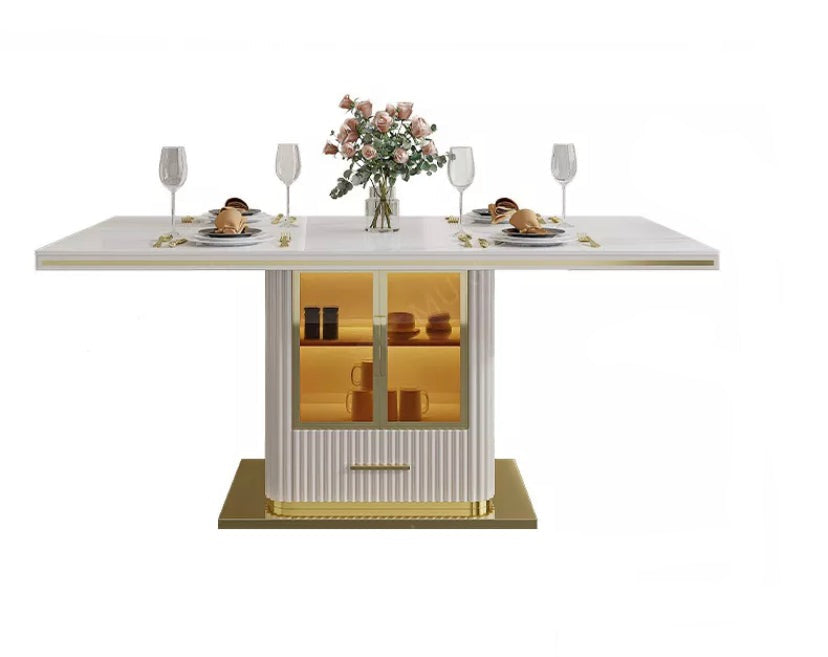 Table à manger en or blanc Table de salle à manger de luxe légère et moderne Esszimmertisch
