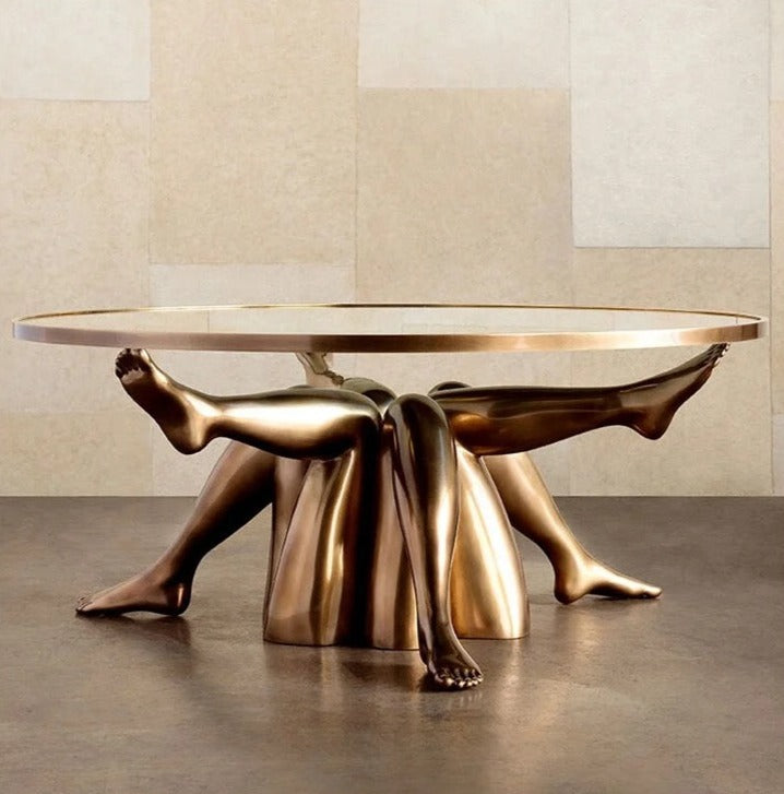 Art Glass Center Table Living Room Unique Nordic Design Coffee Table Glass Top Golden Legs Table 
