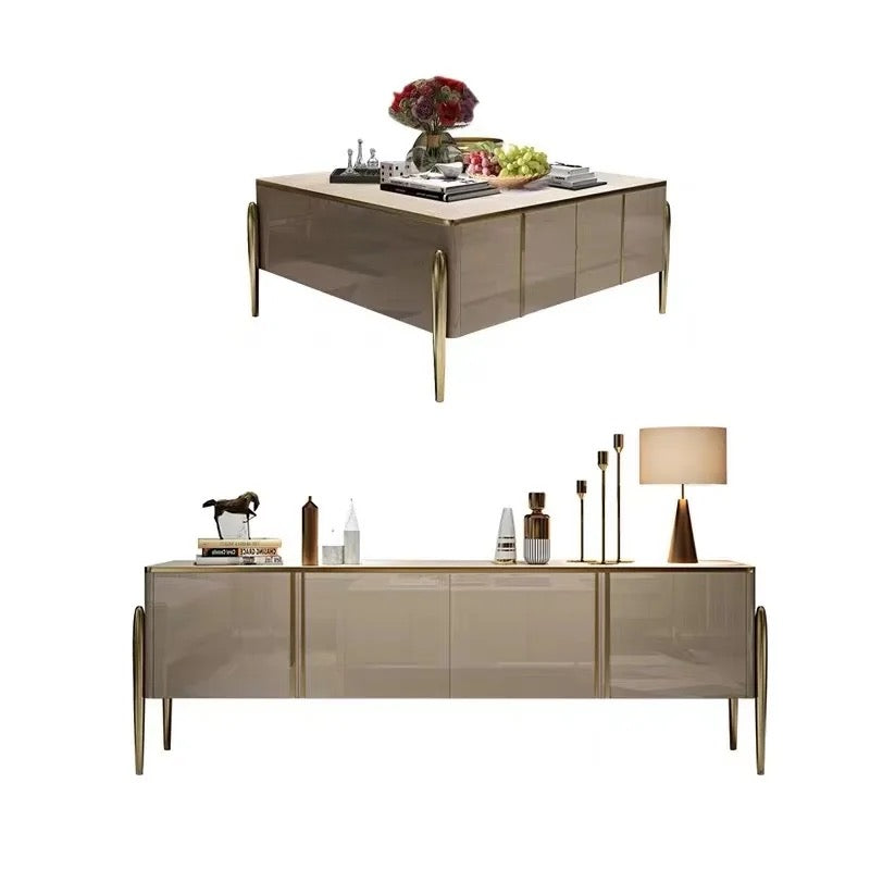 Living Room Furniture Set Luxury Glossy Gold Stainless Steel Legs Sideboard Cabinet Sets