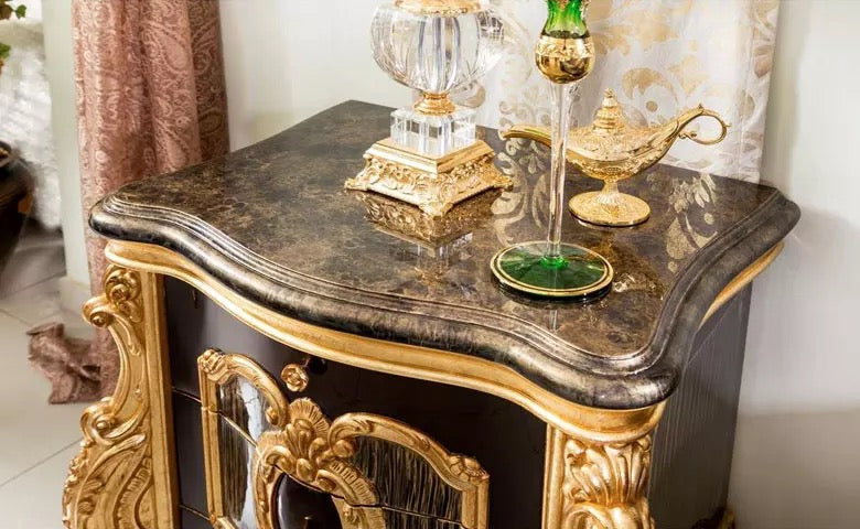 Bedroom Furniture Classical European Baroque Style Furniture Antique Royal Velvet Headboard Gold Leaf King Size Bedroom Set
