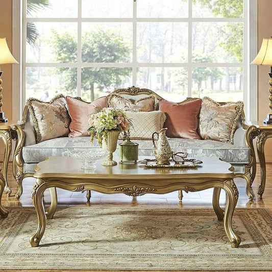 Mesa de centro de té, diseño antiguo francés, mesas de centro barrocas para sala de estar de madera maciza 