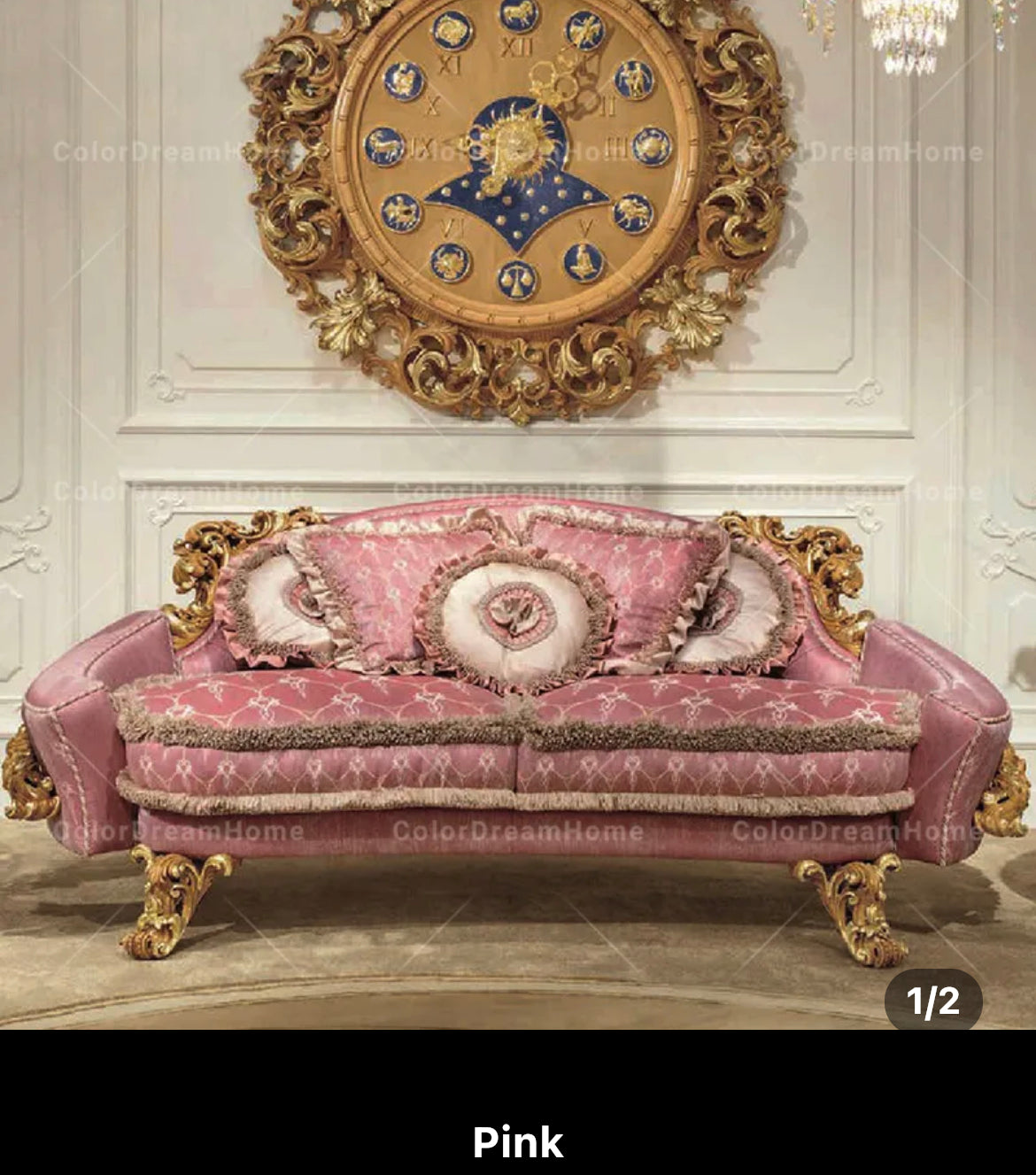 Exclusive Sectional Sofa Units Italian Luxury Carved Living Room Furniture Pink Solid Wood Baroque Design Sofa Set