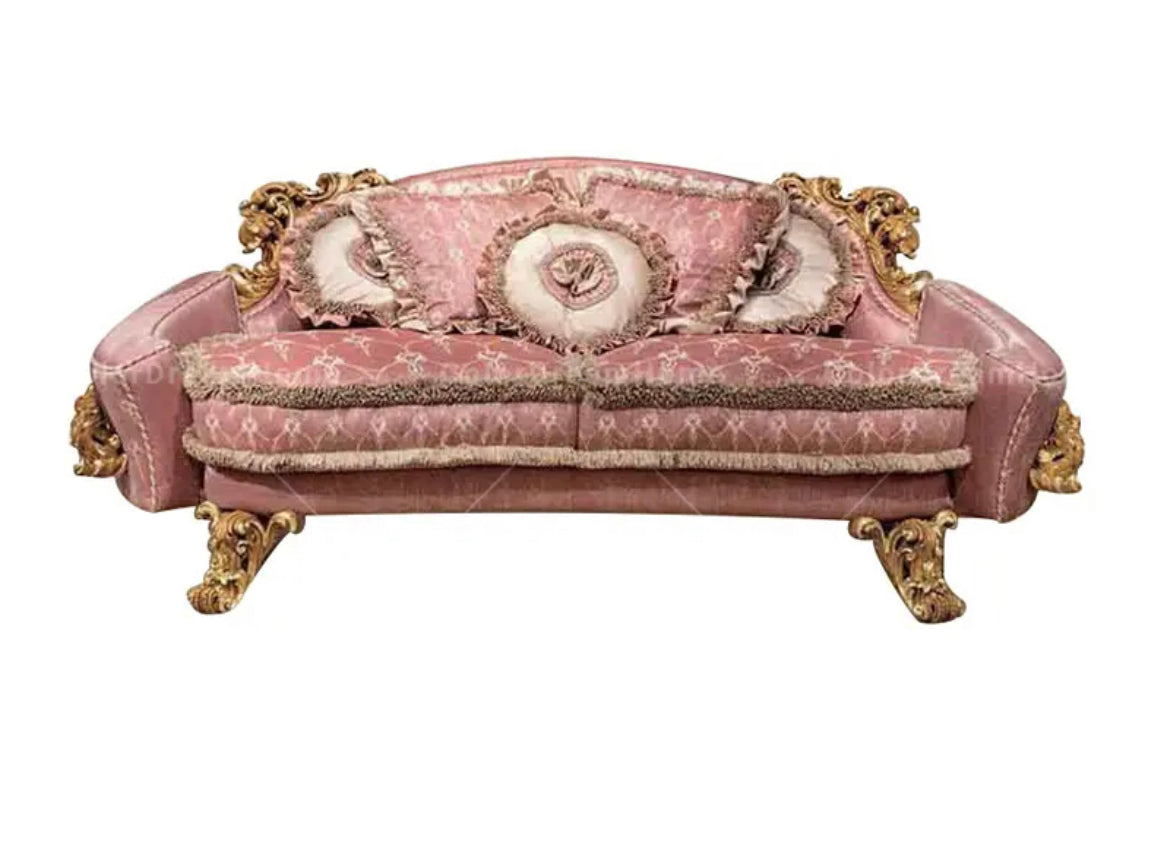 Exclusive Sectional Sofa Units Italian Luxury Carved Living Room Furniture Pink Solid Wood Baroque Design Sofa Set