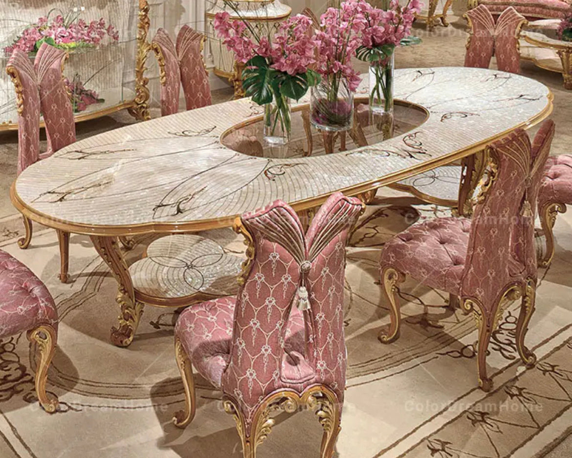 Dining Table Italian Luxury Carved Dining Room Furniture Table Plus 8 Chairs Living Room Baroque Design Furniture
