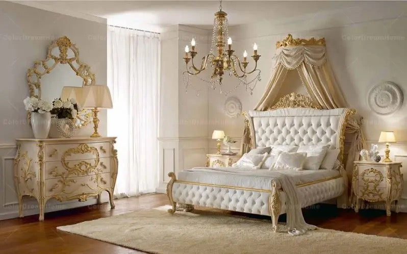 Commode de chambre principale dorée en bois massif de luxe baroque avec miroir 
